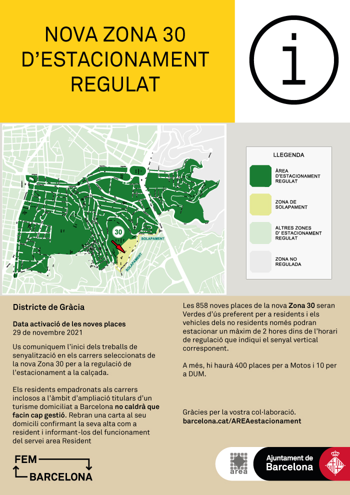 Nova zona d’estacionament regulat al Districte de Gràcia