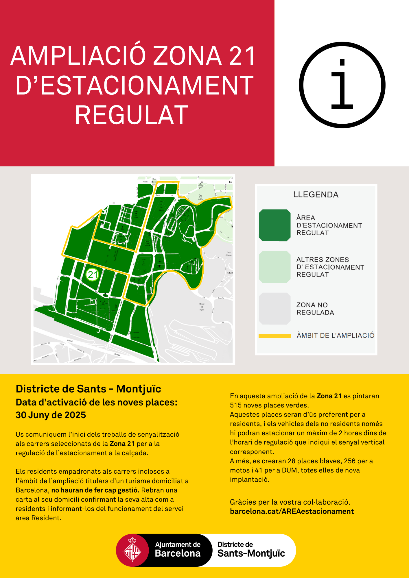 Ampliació de la zona d’estacionament regulat Zona 21