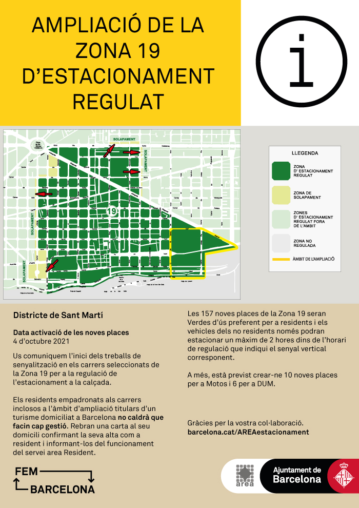 Ampliació de l’estacionament regulat de la Zona 19 del Districte de Sant Martí