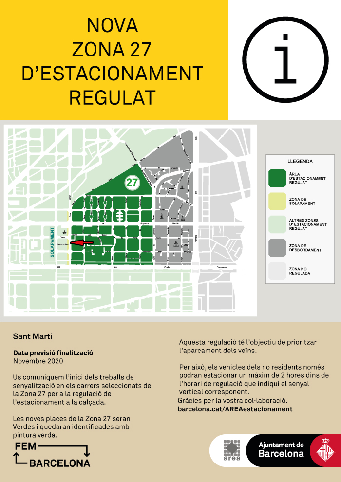 Nova zona d’estacionament regulat al Districte de Sant Martí