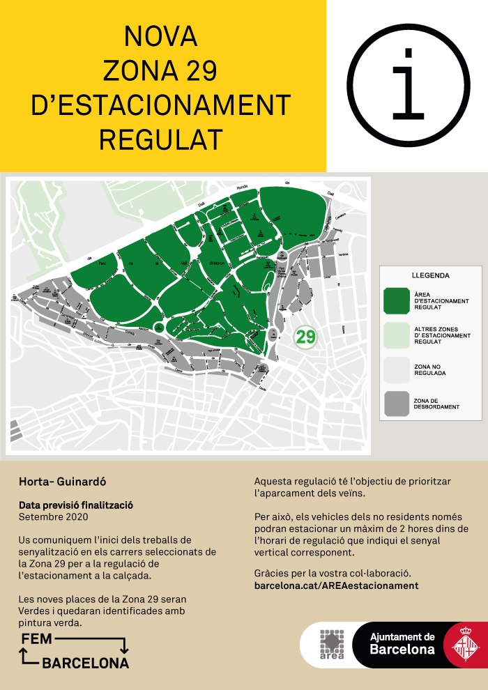 Nova zona d’estacionament regulat al Districte d’Horta - Guinardó