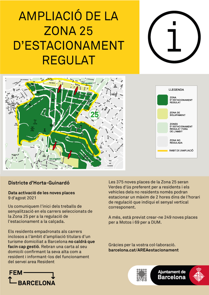 Ampliació de l’estacionament regulat de la Zona 25 del Districte d’Horta-Guinardó