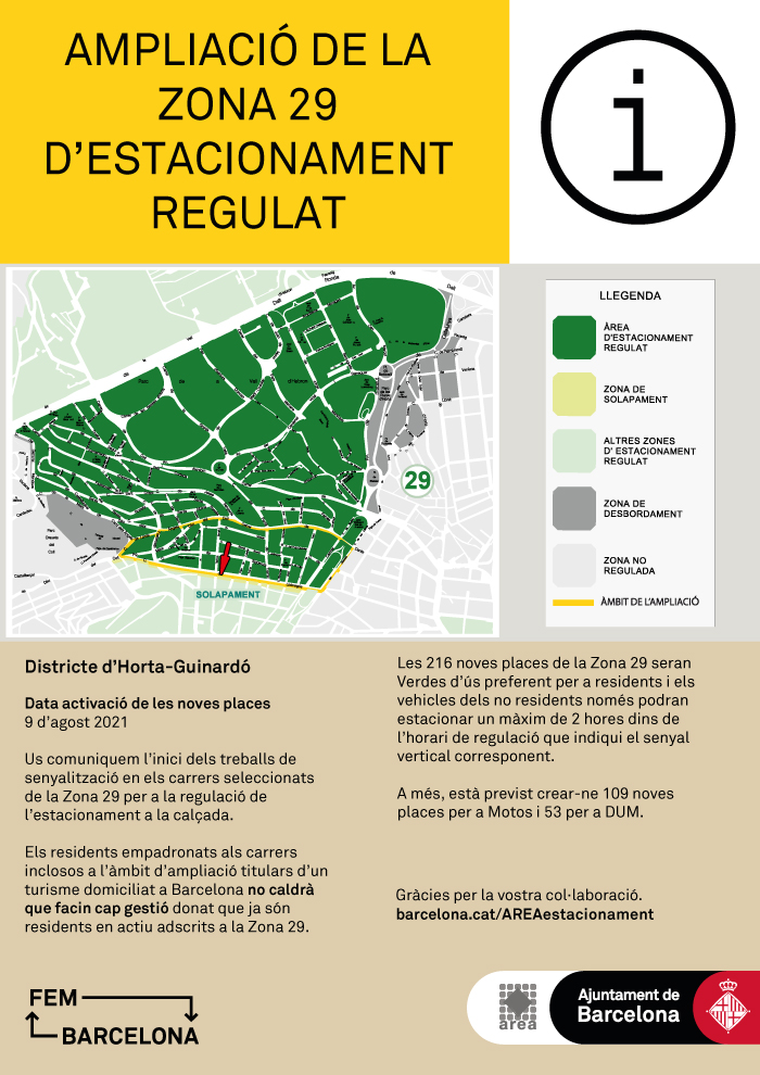 S'amplia l’estacionament regulat al Districte d’Horta-Guinardó