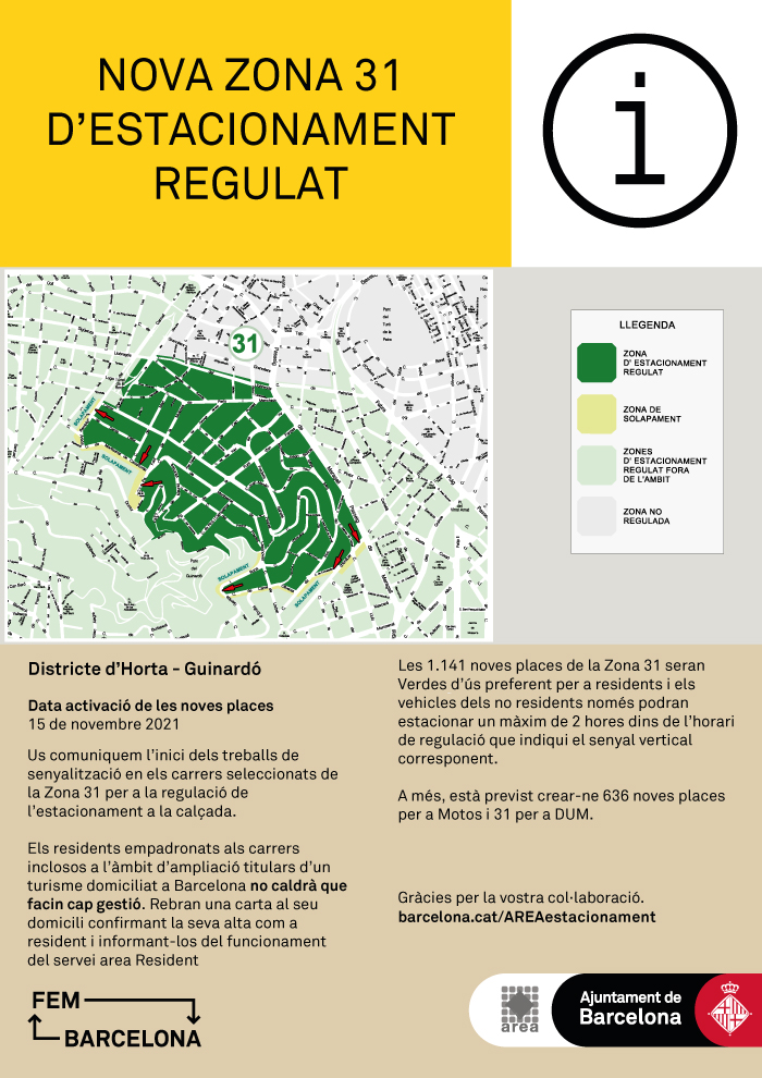 Nova zona d’estacionament regulat al Districte d’Horta - Guinardó