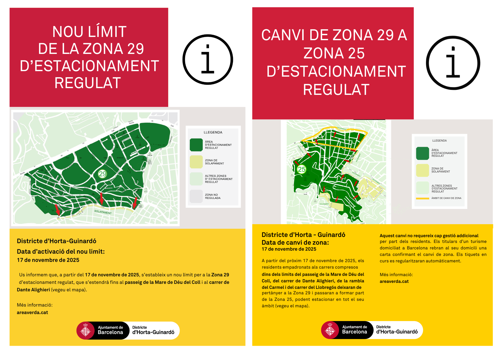 New boundaries for Regulated Parking Zones 25 and 29 in Horta-Guinardó District